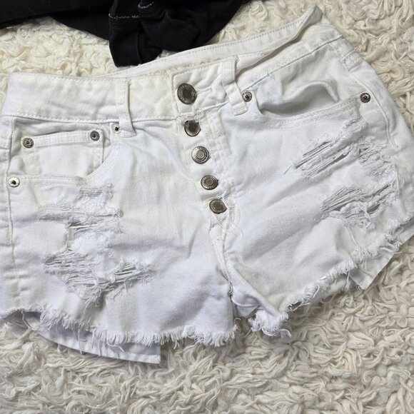 American Eagle White Hi Rise Button Fly  Denim Shorts, Size 4 - Picture 1 of 6